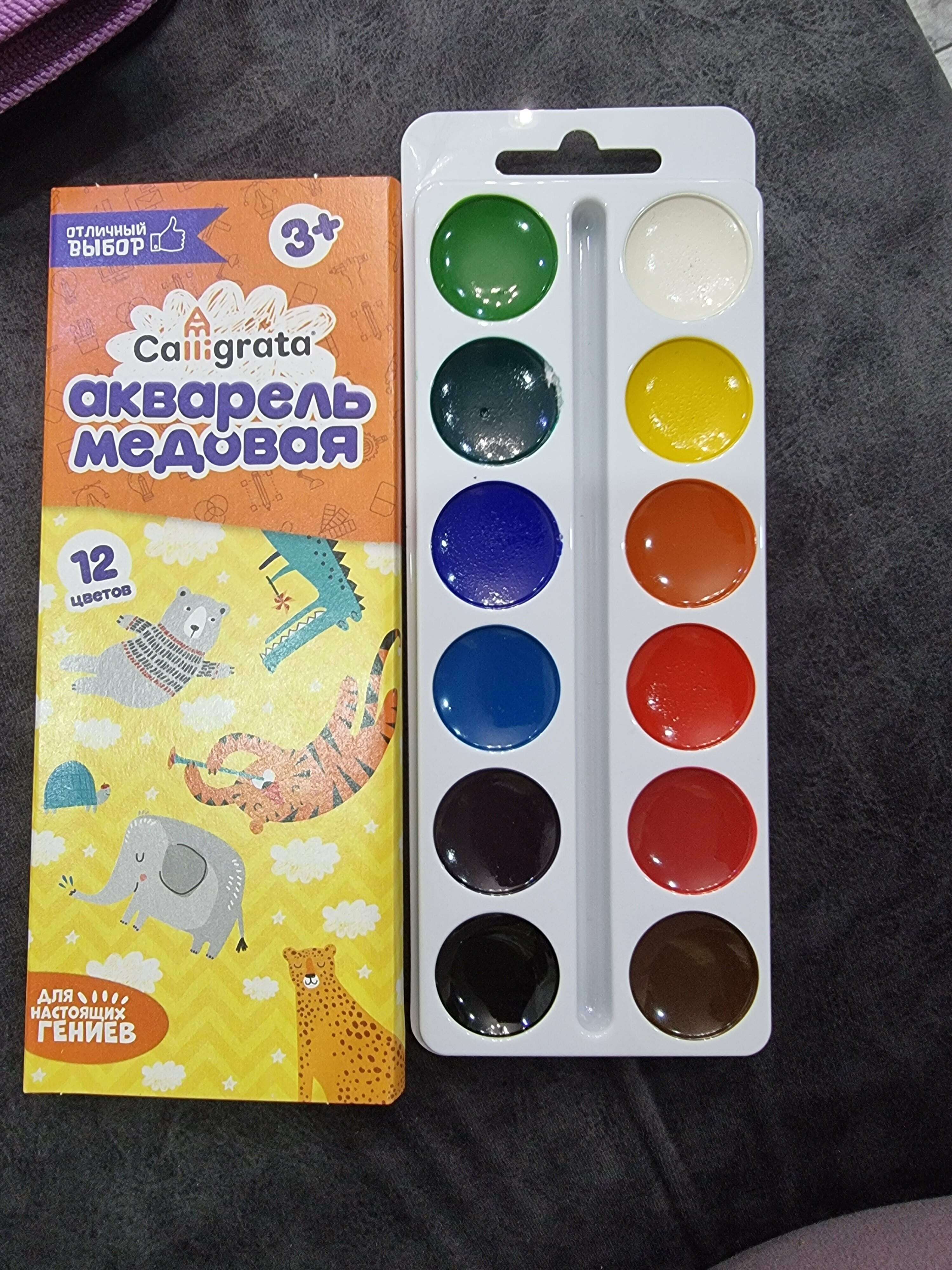 Фотография покупателя товара Акварель 12 цветов Calligrata, без кисти, картон - Фото 21