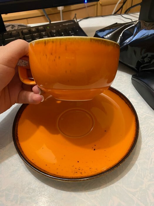 Фотография покупателя товара Чайная пара фарфоровая Magistro «Церера», 2 предмета: чашка 250 мл, блюдце d=16,3 см, цвет оранжевый - Фото 7