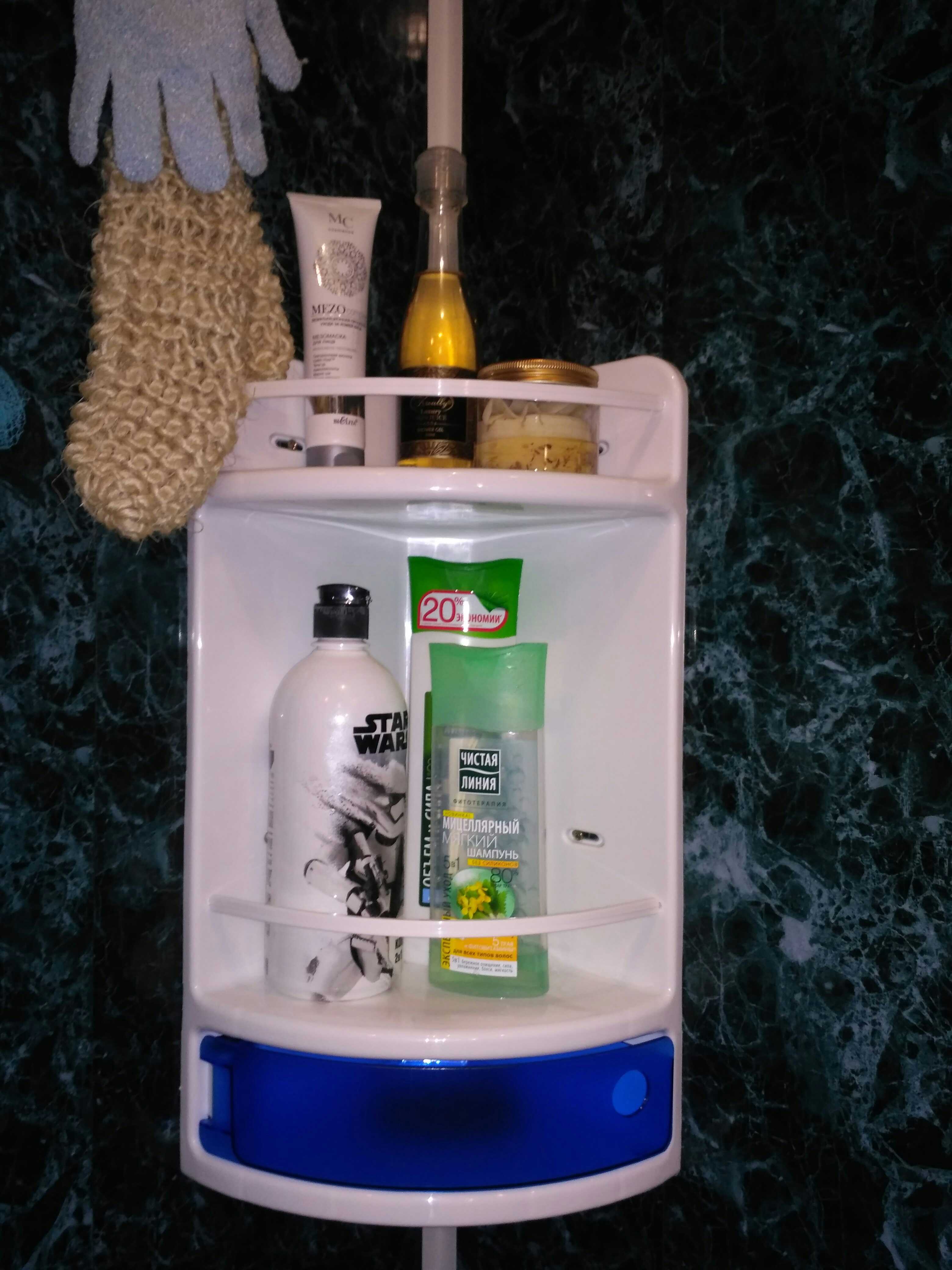 Фотография покупателя товара Полка для ванной угловая, 19×19×46,5 см, цвет тонированный - Фото 7