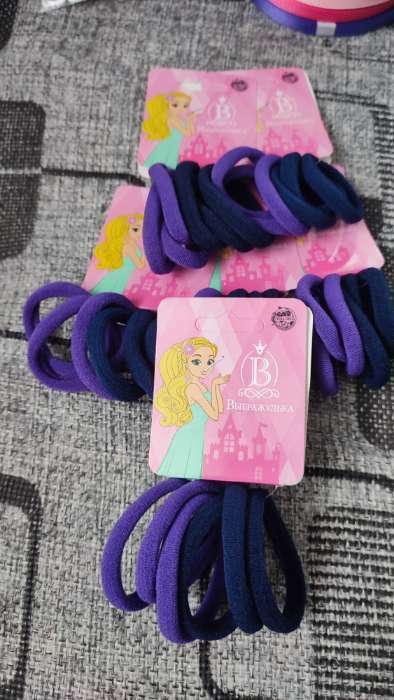 Фотография покупателя товара Резинка для волос "Махрушка" (набор 6 шт) 3,5 см, синий фиолетовый