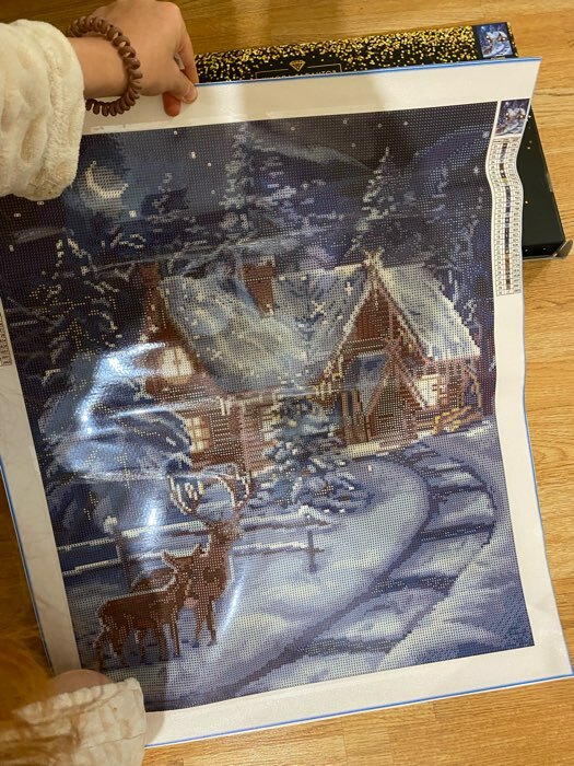 Фотография покупателя товара Алмазная мозаика с полным заполнением «Домик в зимнем лесу» 50х60 см - Фото 1