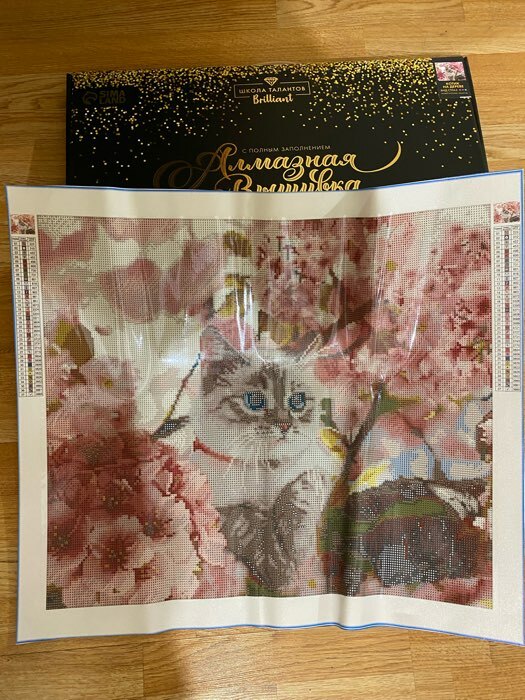Фотография покупателя товара Алмазная мозаика с полным заполнением «Котик на дереве» 50х60 см - Фото 1