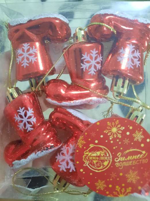 Фотография покупателя товара Украшение ёлочное "Сапожок со снежинкой" (набор 6 шт) 4х4 см, красный