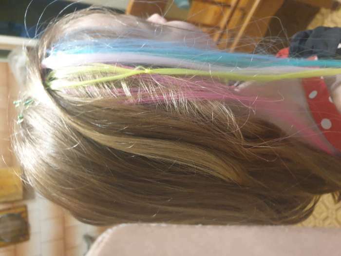 Фотография покупателя товара Набор локонов, прямой волос, на невидимке, 32 см, 6 прядей, люминесцентные, разноцветные