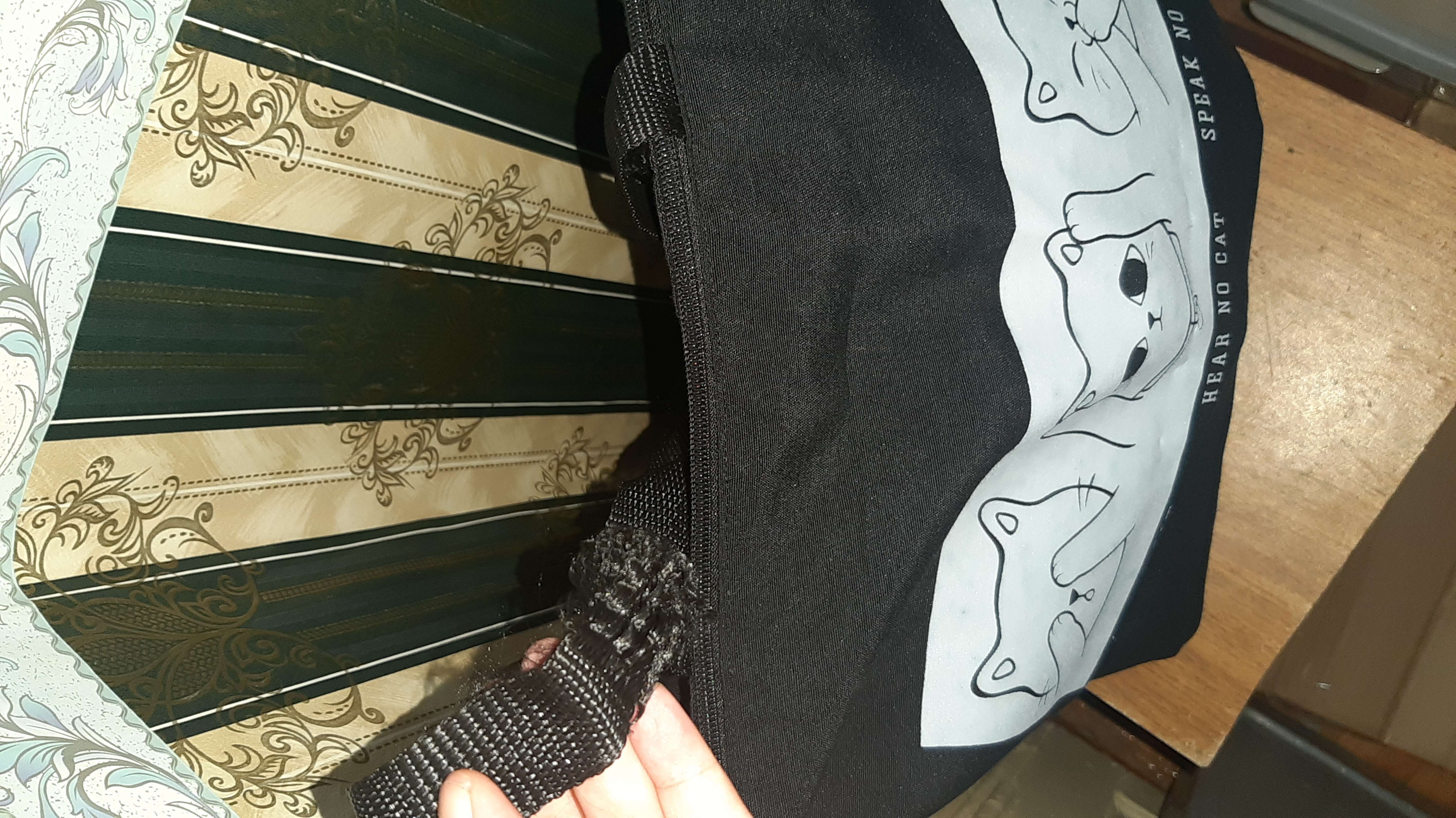 Фотография покупателя товара Сумка шопер Коты на молнии, без подкладки, цвет чёрный - Фото 2