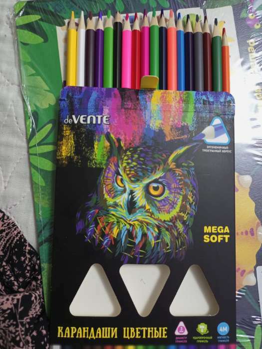 Фотография покупателя товара Карандаши 18 цветов, deVENTE Trio Mega Soft, трёхгранный корпус, супер мягкие, 4M, 3 мм