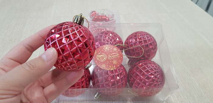 Фотография покупателя товара Набор шаров пластик d-6 см, 6 шт "Объёмная сеточка" красный