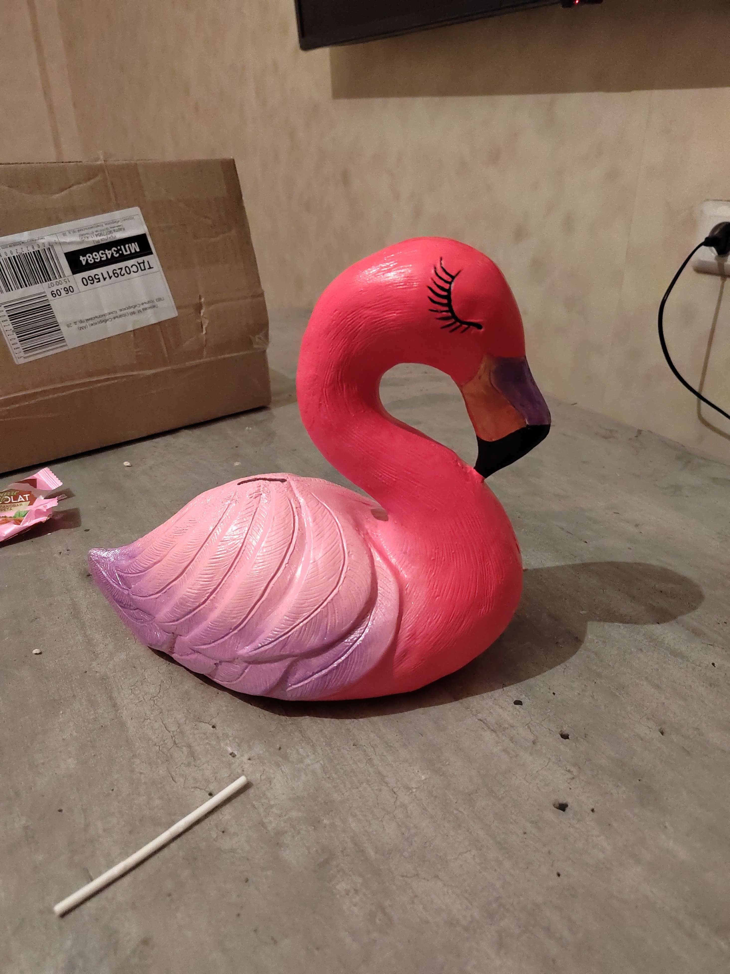 Фотография покупателя товара Копилка "Фламинго большой" розовый с фиолетовым, 24см - Фото 1