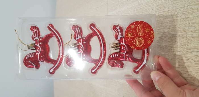 Фотография покупателя товара Украшение ёлочное "Лошадка-качалка" (набор 3 шт) 6х8 см, красный
