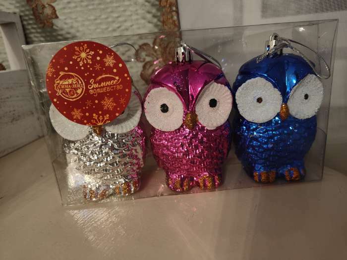Фотография покупателя товара Ёлочные игрушки 3 шт. «Зимнее волшебство. Цветные совушки» пластик, 9 см, МИКС - Фото 11
