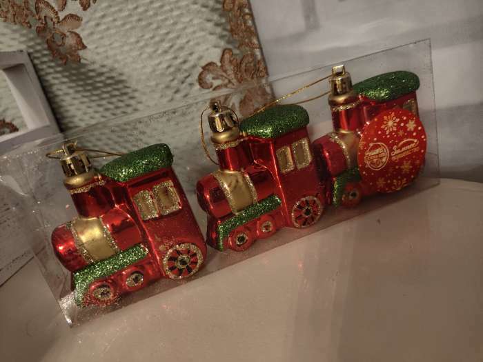Фотография покупателя товара Украшение ёлочное "Паровозик" (набор 3 шт) 6,5х6,5 см, красный