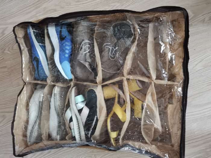 Фотография покупателя товара Кофр для обуви, 12 отделений, 65×54×10 см, цвет бежевый