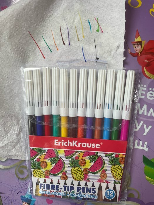 Фотография покупателя товара Фломастеры 12 цветов ErichKrause Washable, смываемые, европодвес
