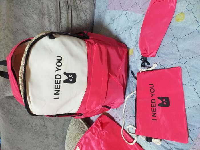 Фотография покупателя товара Рюкзак, отдел на молнии, наружный карман, 2 сумки, косметичка, цвет белый/бирюзовый - Фото 6