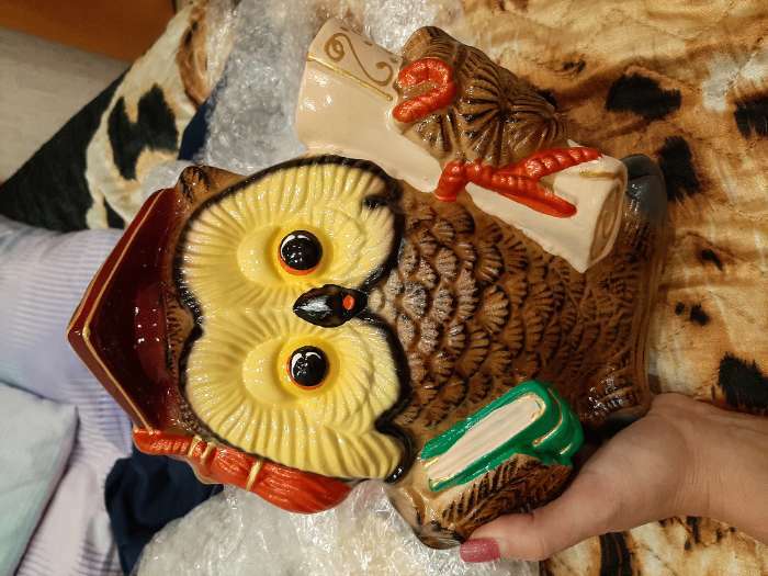 Фотография покупателя товара Копилка "Сова с дипломом", коричневый цвет, керамика, 24 см - Фото 1