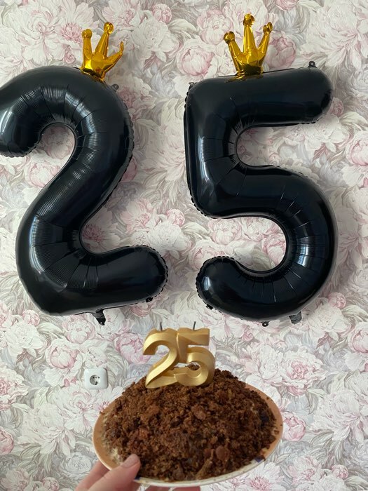 Фотография покупателя товара Свеча в торт юбилейная "Грань", цифра 25, золотой металлик, 6,5 см - Фото 2