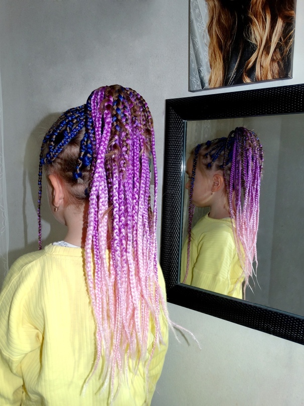 Фотография покупателя товара ZUMBA Канекалон трёхцветный, гофрированный, 60 см, 100 гр, цвет синий/фиолетовый/светло-розовый(#CY22)