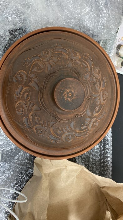 Фотография покупателя товара Горшок духовой с крышкой "Сковородка", декор, красная глина, 28 см, 3 л, микс