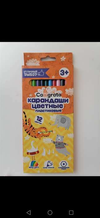 Фотография покупателя товара Карандаши 12 цветов Calligrata, ЭКОНОМ, заточенные, шестигранные, пластиковые, картонная упаковка, европодвес - Фото 14