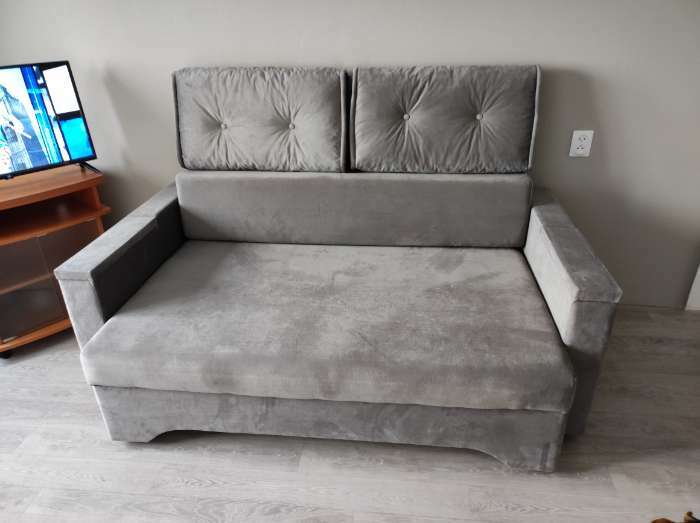 Фотография покупателя товара Прямой диван «Твист 1», механизм еврокнижка, велюр, цвет бежевый - Фото 4