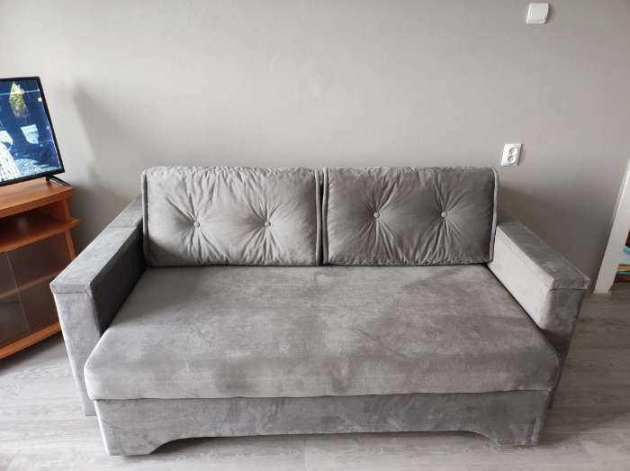 Фотография покупателя товара Прямой диван «Твист 1», механизм еврокнижка, велюр, цвет серый