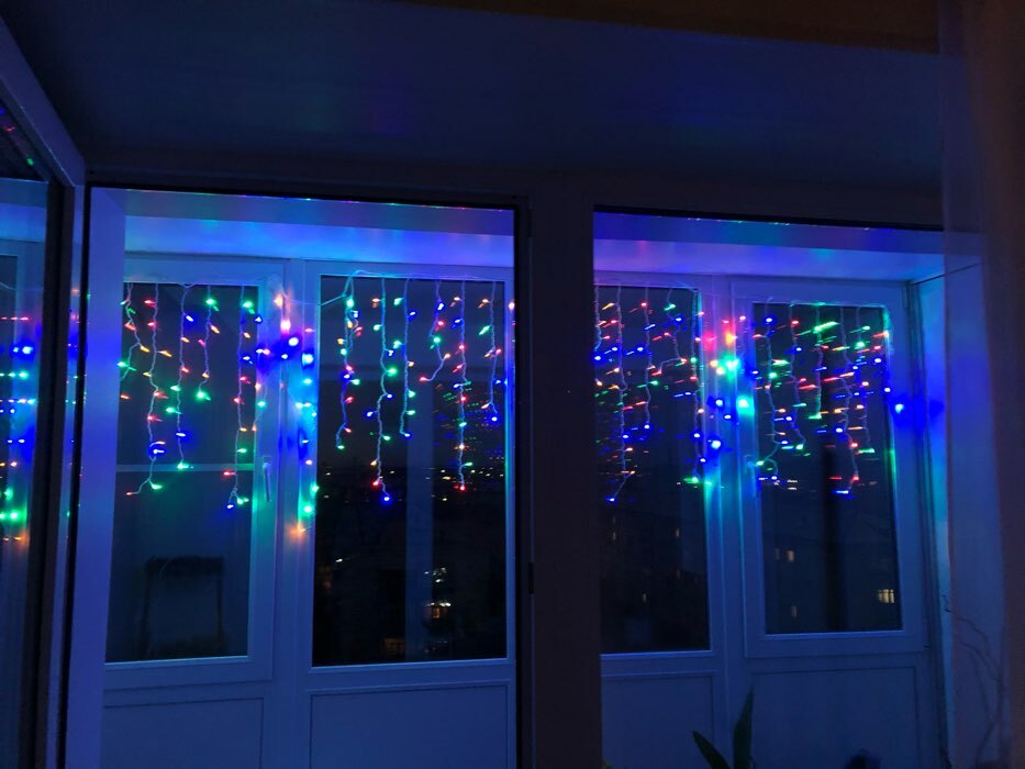 Фотография покупателя товара Гирлянда «Бахрома» 3 × 0.6 м, IP44, УМС, белая нить, 160 LED, свечение фиолетовое, 220 В - Фото 9