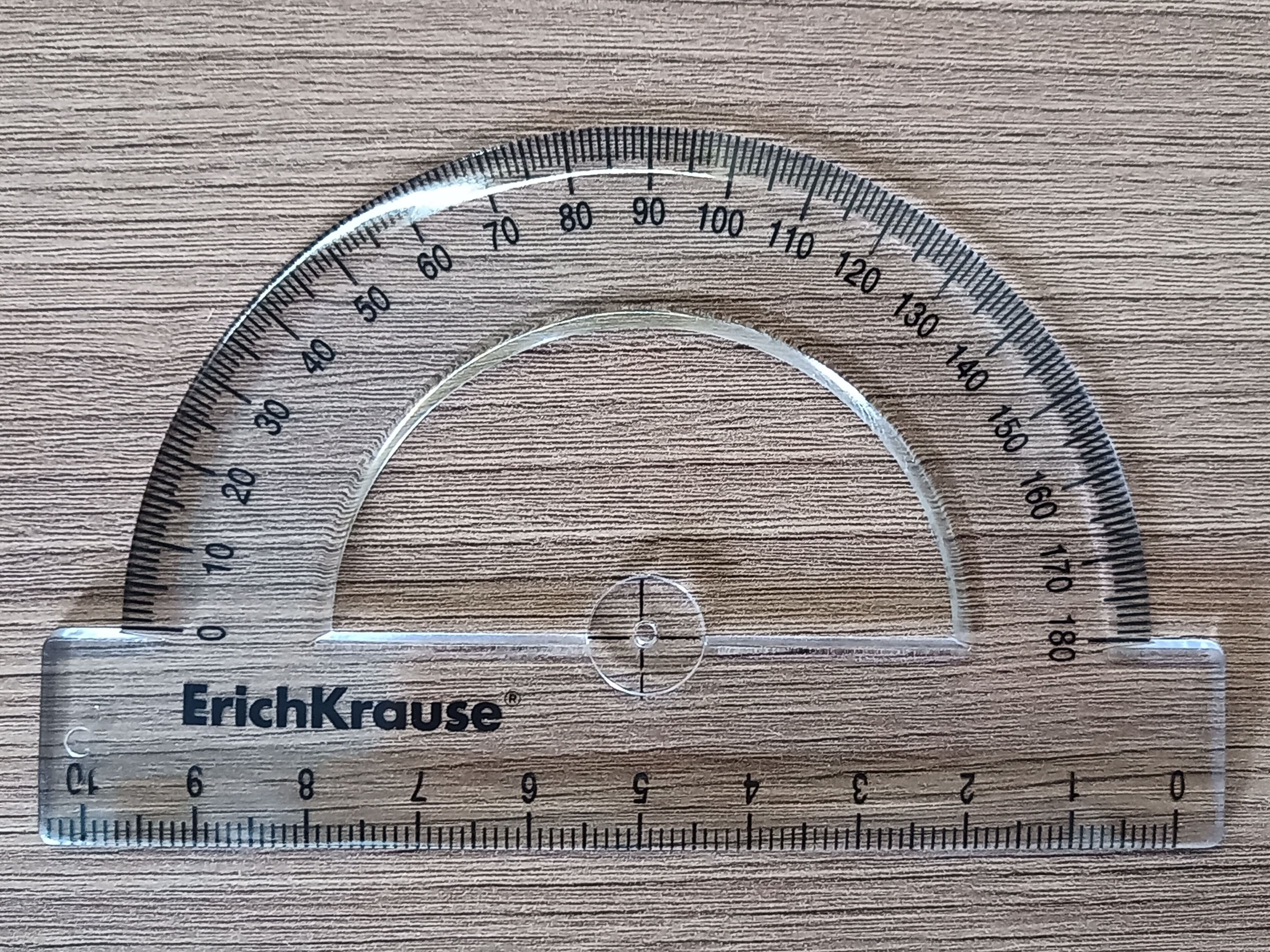Фотография покупателя товара Транспортир 10 см ErichKrause Clear, 180°, прозрачный