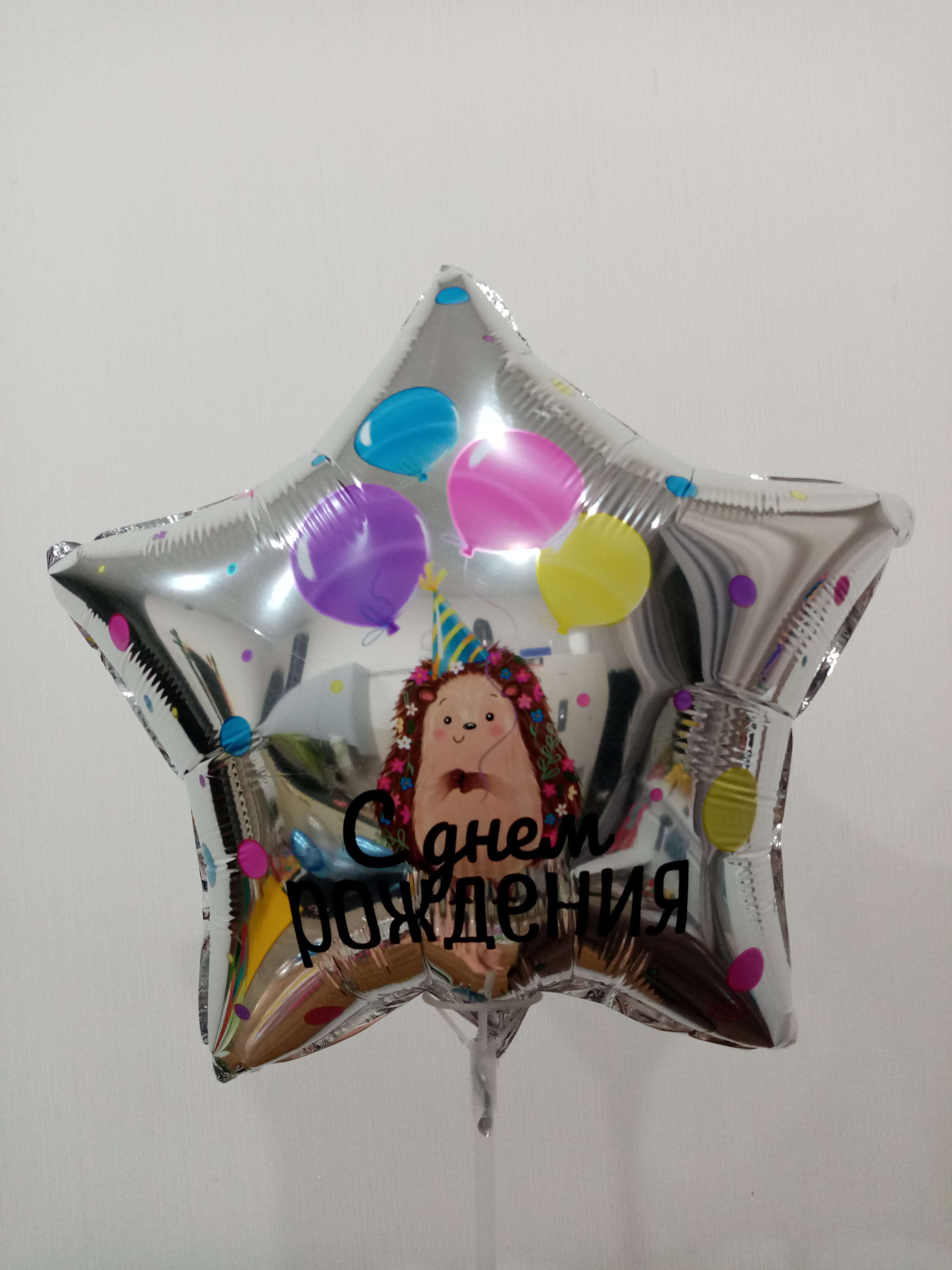 Фотография покупателя товара Фольгированный шар 18" «С днём рождения», ёжик, звезда - Фото 2