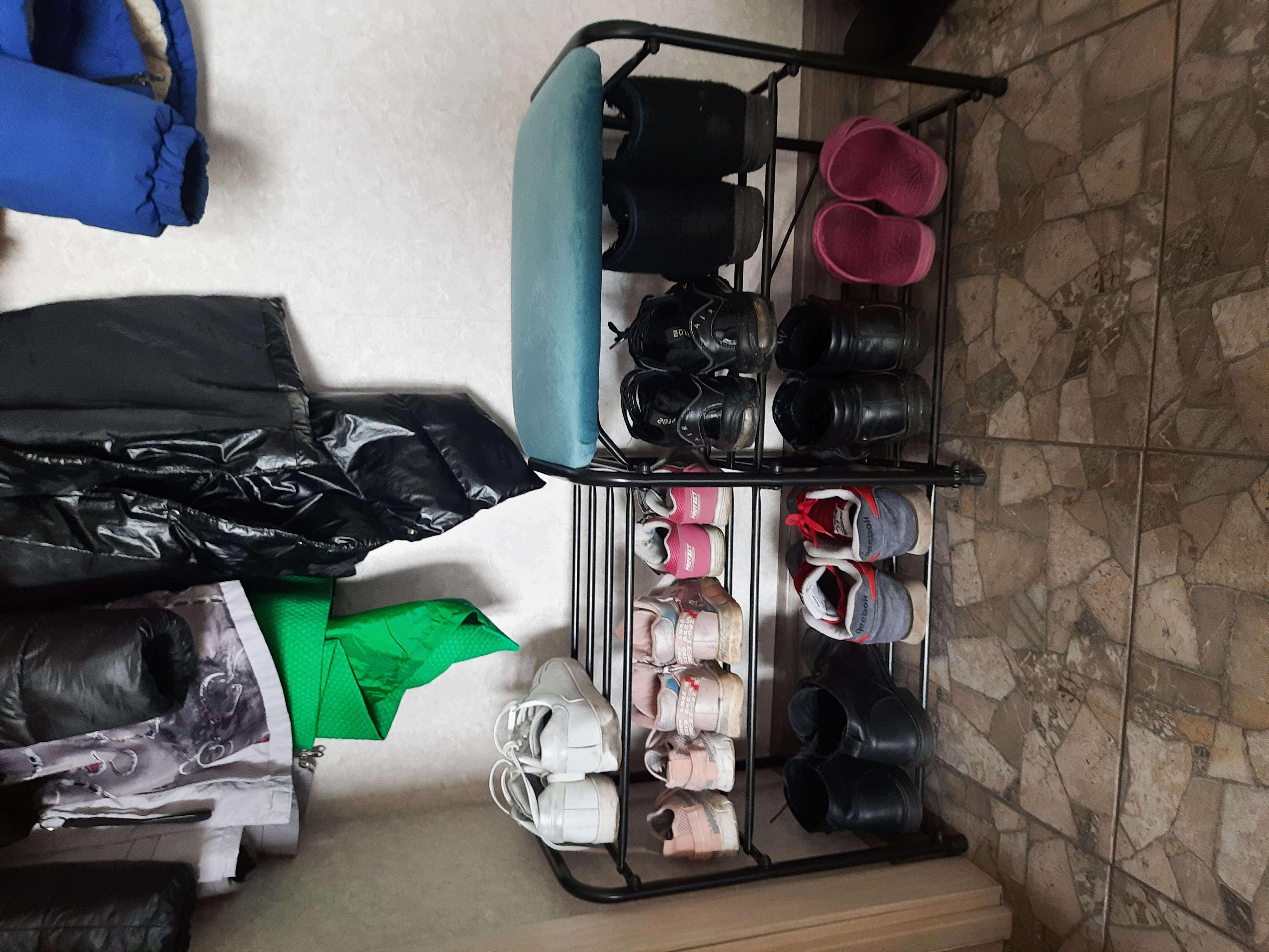 Фотография покупателя товара Подставка для обуви с сиденьем, 3 яруса, 89×30×48 см, цвет чёрный - Фото 2