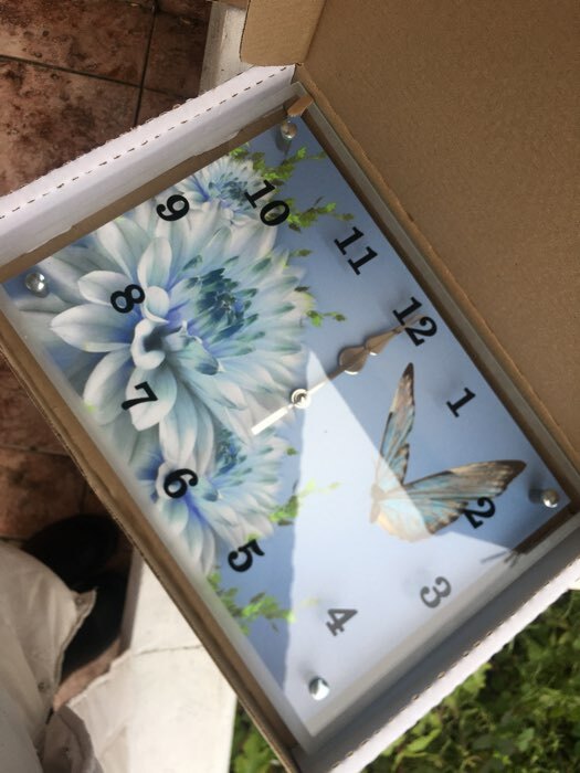 Фотография покупателя товара Часы настенные, серия: Цветы, "Голубые цветы и бабочка", 25х35  см - Фото 1