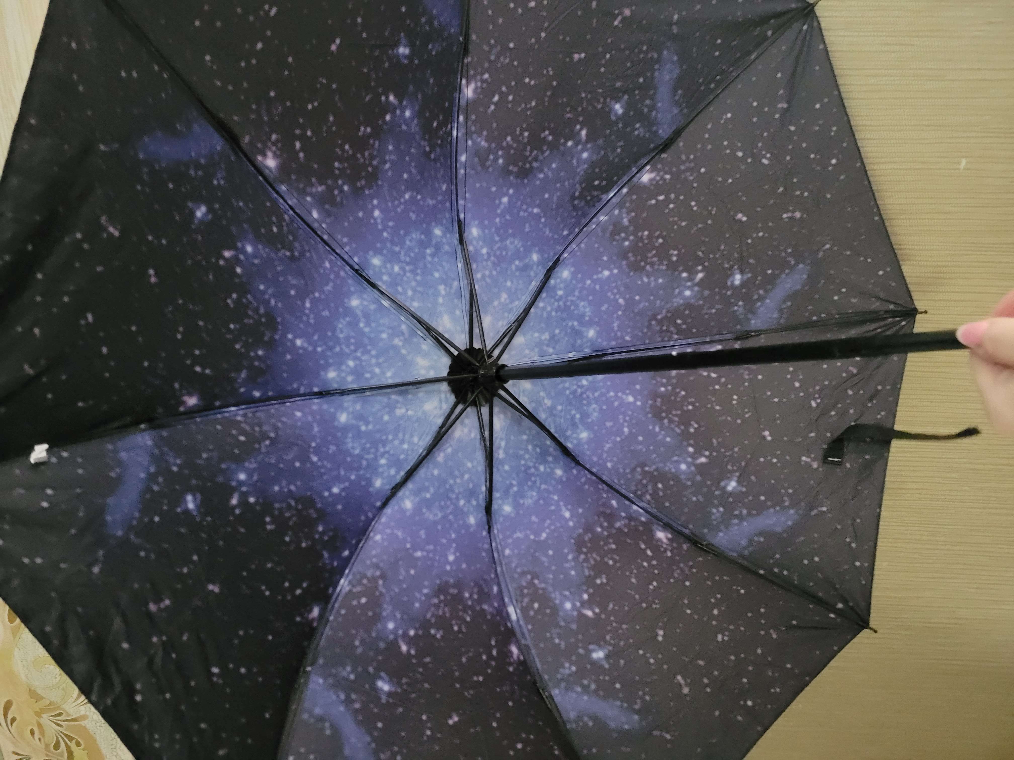 Фотография покупателя товара Зонт механический «Звёздное небо», 3 сложения, 8 спиц, R = 48 см, разноцветный - Фото 3