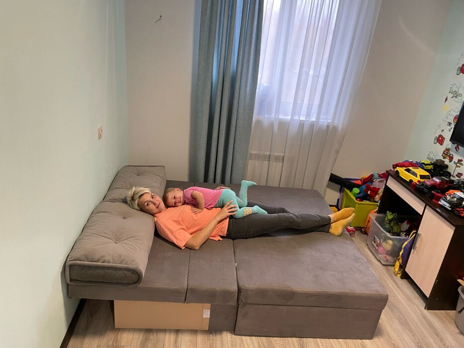 Фотография покупателя товара Прямой диван «Твист 3», механизм еврокнижка, велюр, цвет синий - Фото 1