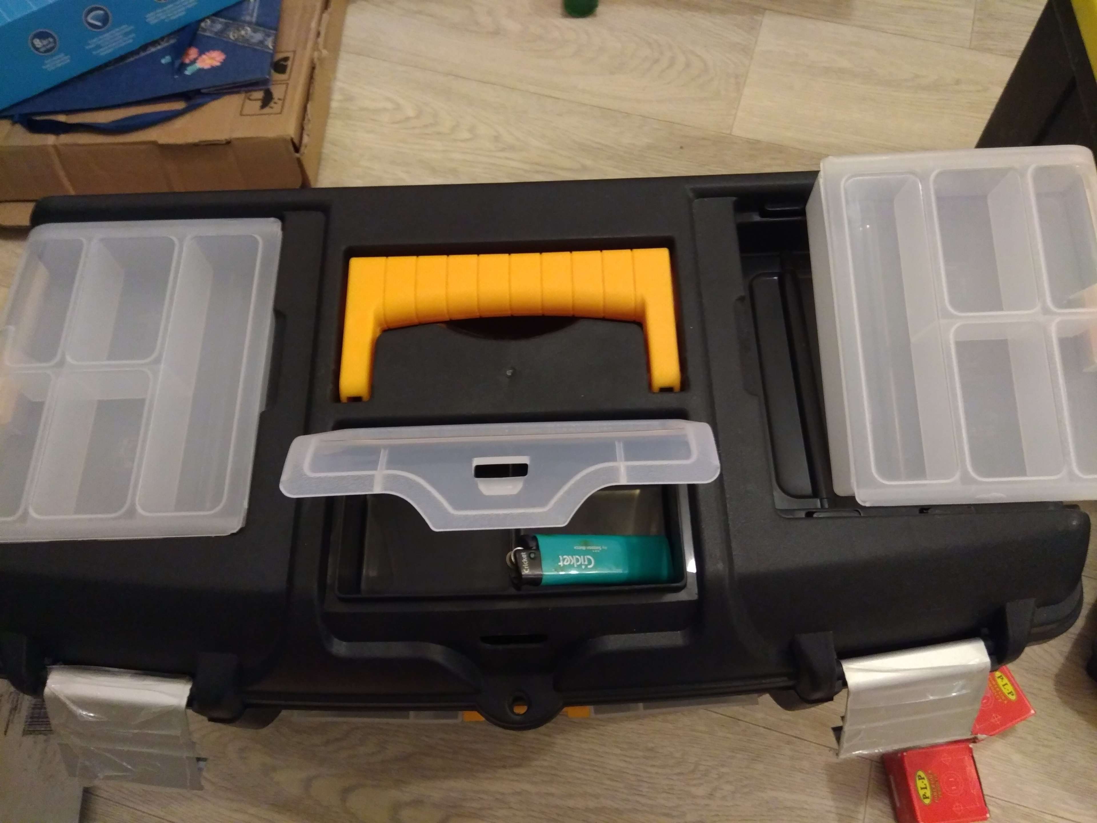 Фотография покупателя товара Ящик для инструментов 21' «Гефест», с двумя консолями и коробками, цвет черный - Фото 4