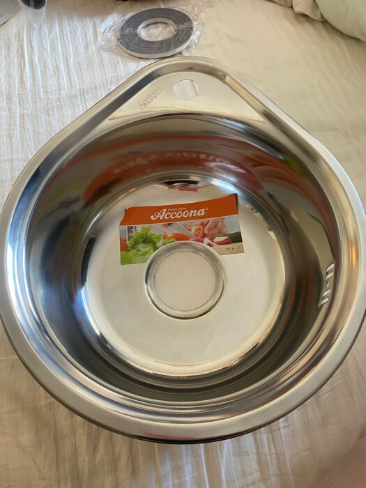 Фотография покупателя товара Мойка кухонная Accoona AB4539, врезная, круглая, толщина 0.6 мм, 450х390х165 мм, глянец