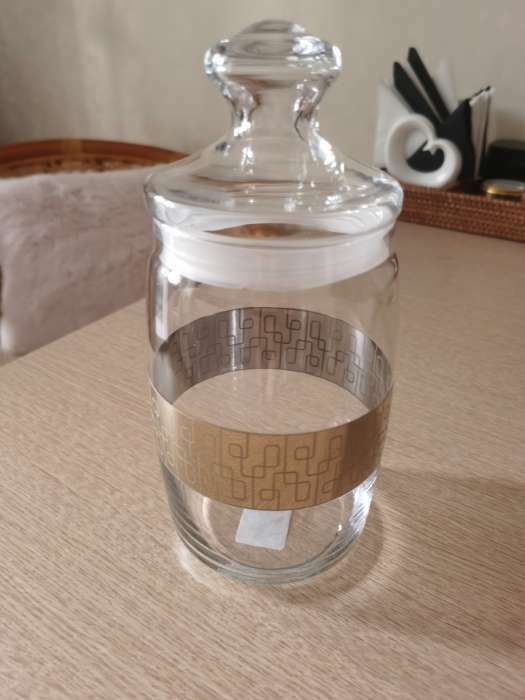 Фотография покупателя товара Банка для сыпучих продуктов «Геометрия», 1.1 л, с гравировкой и напылением, цвет напыления золотой - Фото 1