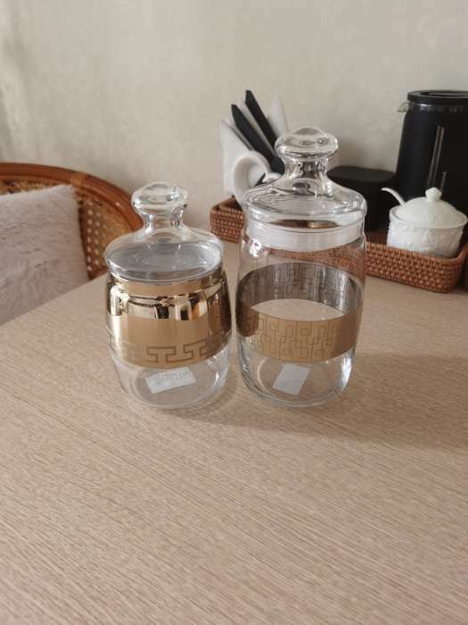 Фотография покупателя товара Банка для сыпучих продуктов «Геометрия», 1.1 л, с гравировкой и напылением, цвет напыления золотой - Фото 2