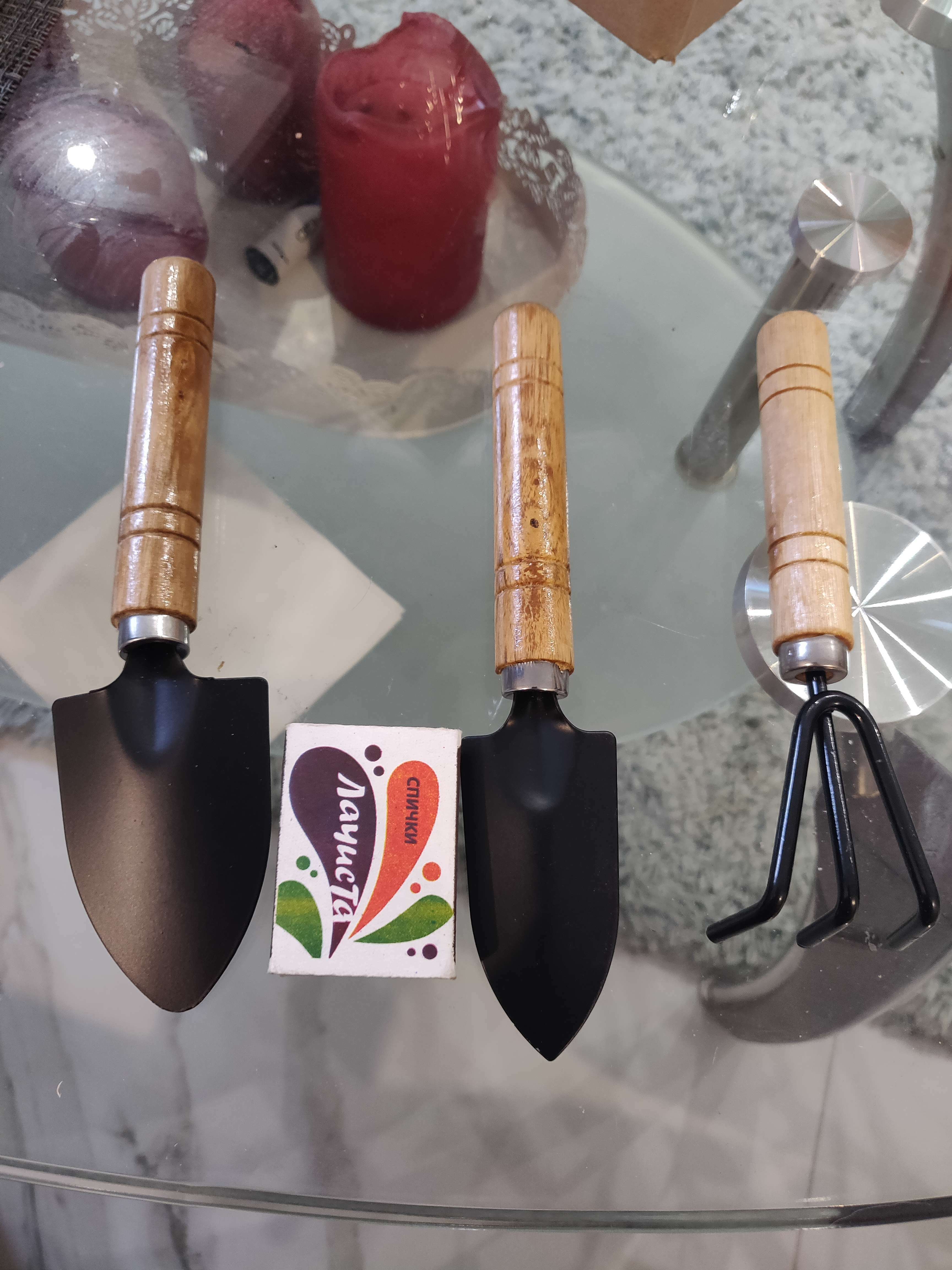 Фотография покупателя товара Набор садового инструмента, 3 предмета: рыхлитель, 2 совка, длина 20 см, деревянные МИКС ручки, Greengo - Фото 6