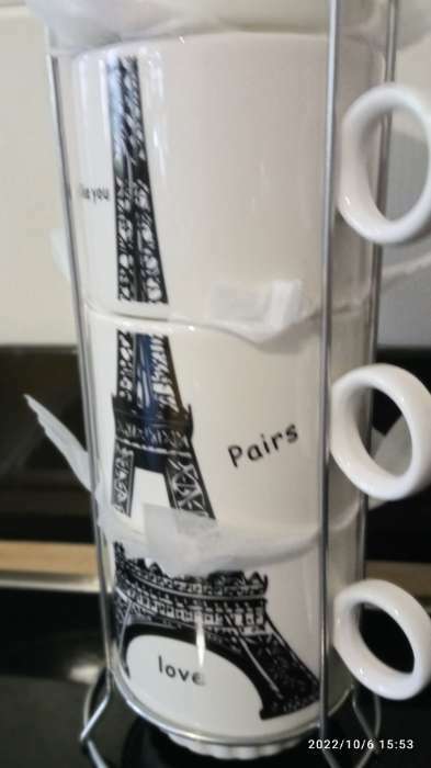 Фотография покупателя товара Набор кружек керамических на металлической подставке Доляна «Париж», 4 предмета: 220 мл, цвет белый - Фото 3