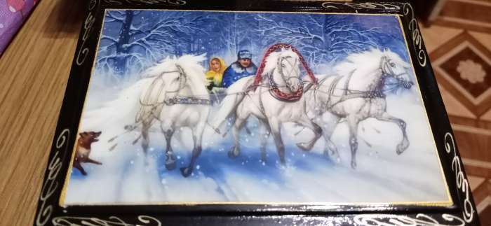 Фотография покупателя товара Шкатулка «Зимняя тройка», 10×14 см, лаковая миниатюра - Фото 1