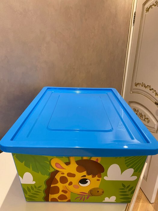 Фотография покупателя товара Ящик для игрушек, с крышкой, «Веселый зоопарк», объём 30 л, цвет голубой - Фото 3