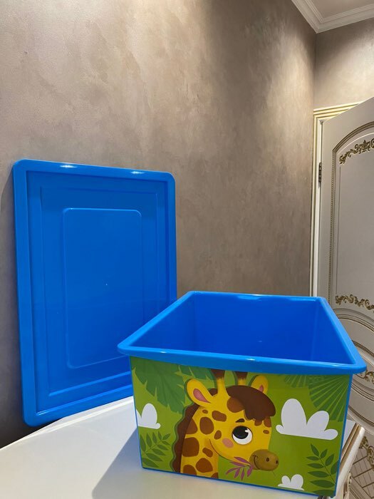 Фотография покупателя товара Ящик для игрушек, с крышкой, «Веселый зоопарк», объём 30 л, цвет голубой - Фото 1