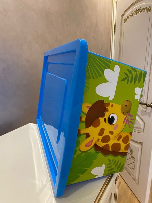 Фотография покупателя товара Ящик для игрушек, с крышкой, «Веселый зоопарк», объём 30 л, цвет голубой - Фото 2