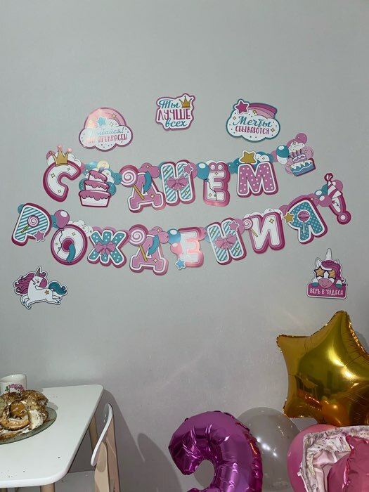 Фотография покупателя товара Гирлянда на люверсах с украшениями 5 шт. «С Днем рождения!», нежно-розовый, длина 245 см - Фото 3