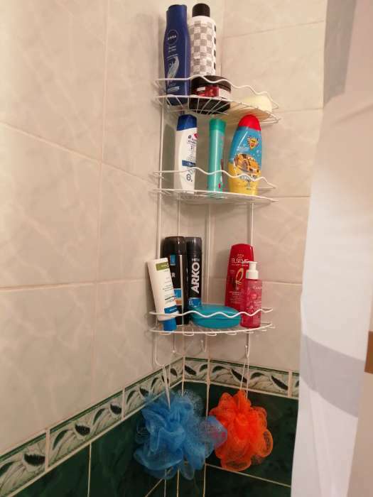 Фотография покупателя товара Полка для ванной угловая 3-х ярусная «Волна», 24×24×64 см, цвет белый