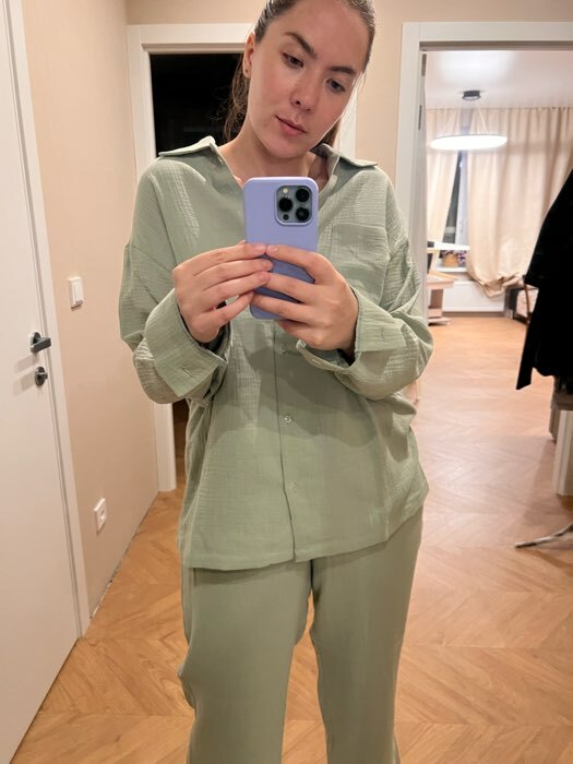 Фотография покупателя товара Пижама женская (рубашка и брюки) KAFTAN "Basic" размер 48-50, цвет зелёный - Фото 5