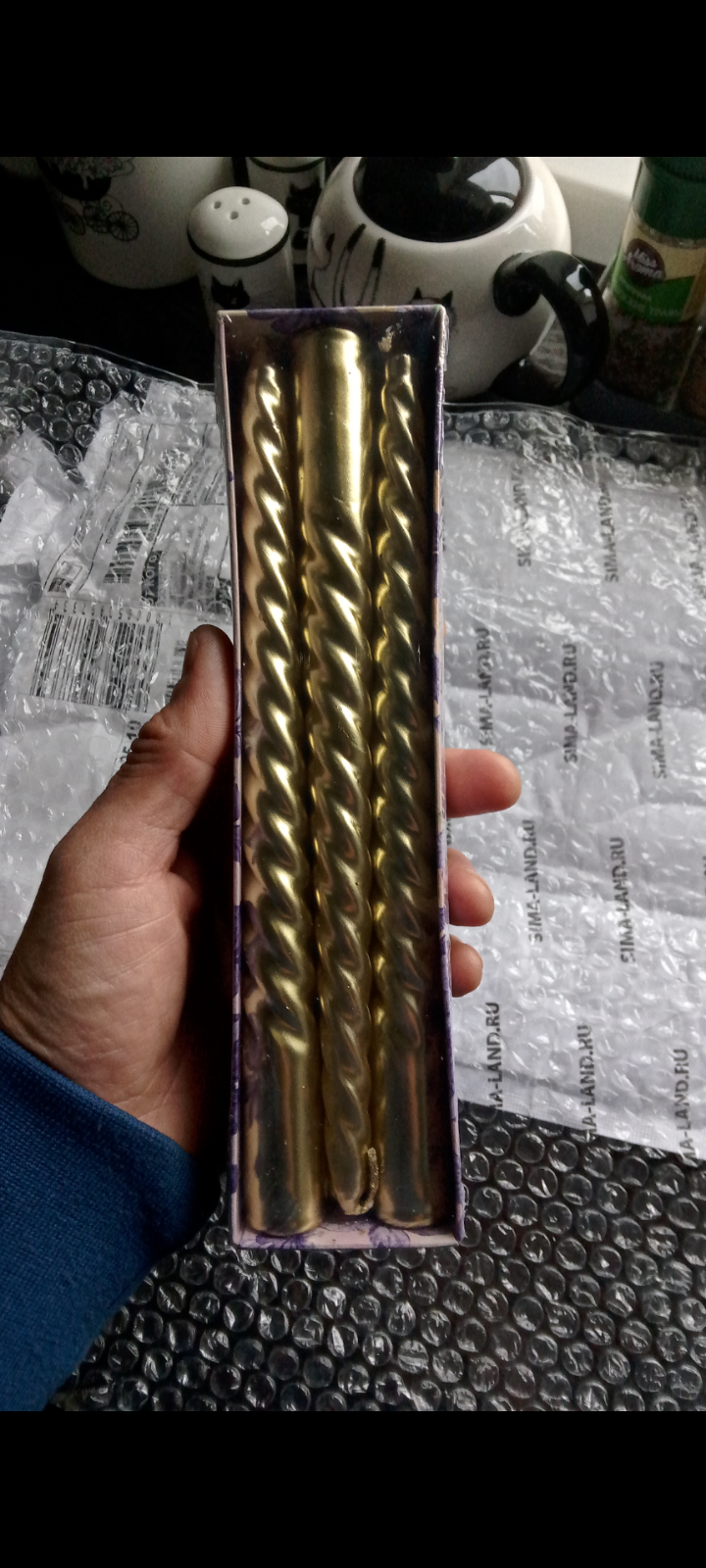 Фотография покупателя товара Набор Свечей витых, 1,9х 20 см, 6 штук, золотой металлик - Фото 2
