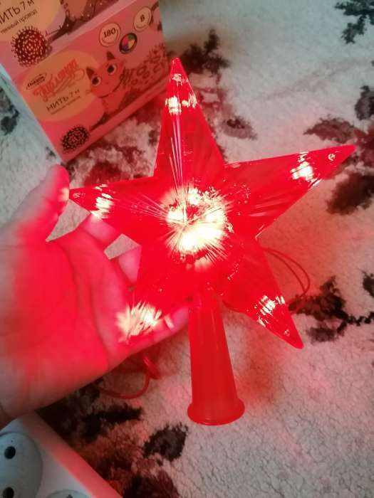 Фотография покупателя товара Светодиодная верхушка на ёлку «Звезда красная» 15 см, 10 LED, провод 2 метра, 220 В, свечение красное - Фото 22