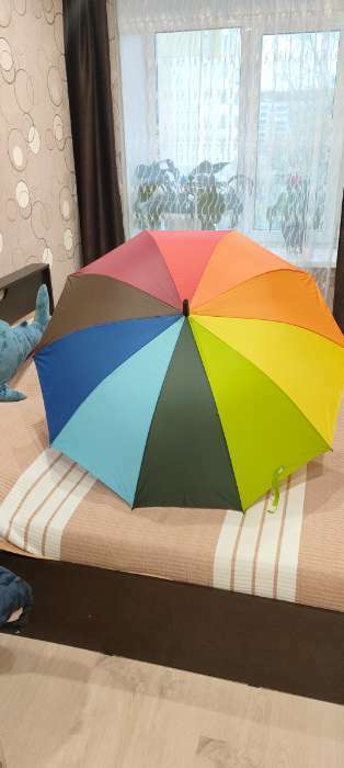 Фотография покупателя товара Зонт - трость полуавтоматический «Смайл», 10 спиц, R = 57 см, разноцветный - Фото 2