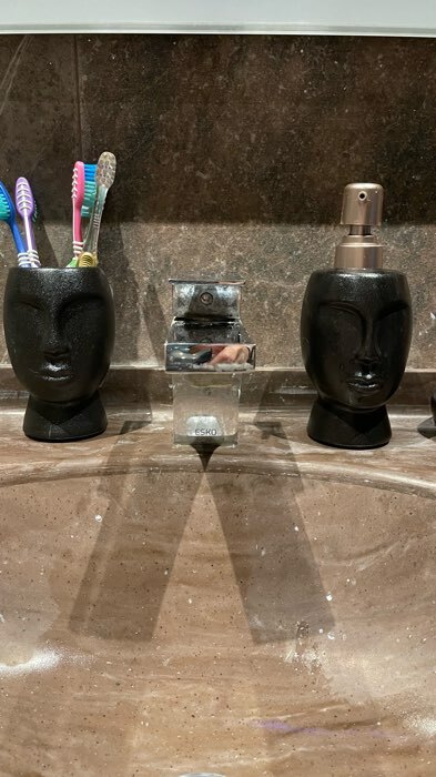 Фотография покупателя товара Набор аксессуаров для ванной комнаты SAVANNA «Вуду», 3 предмета (мыльница, дозатор для мыла, стакан), цвет чёрный