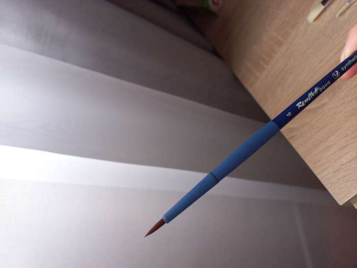 Фотография покупателя товара Кисть для акварели, синтетика коричневая, круглая, Roubloff Aqua blue round №4, ручка короткая синяя, покрытие обоймы soft-touch - Фото 2